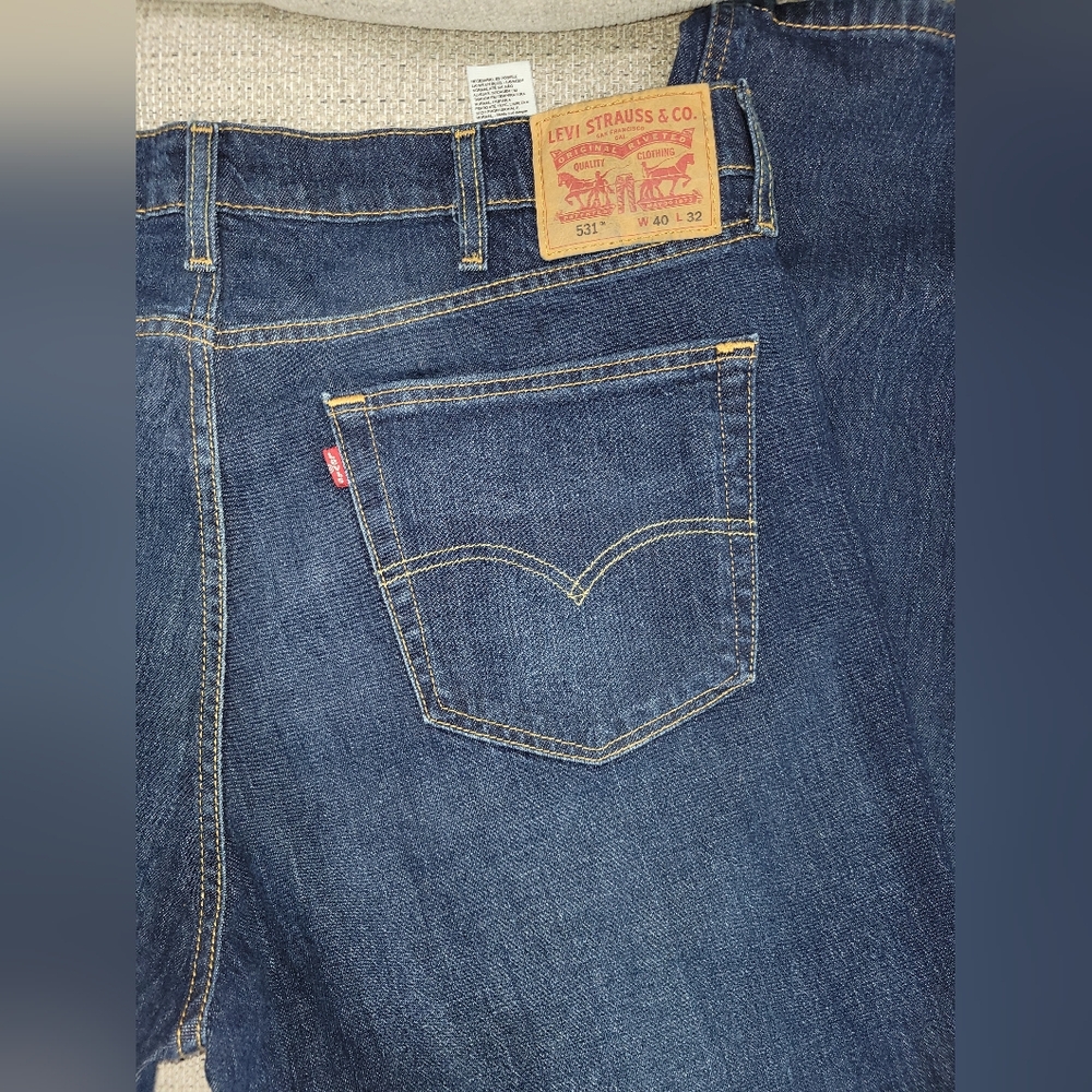 Mens 531 Levi's Slim Straight Dark Blue Jeans W40 L32 - Picture 4 of 11